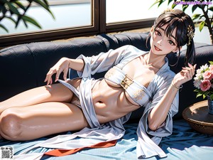A woman in a white kimono is posing for a picture.