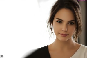 A woman in a black and white dress with a bow.
