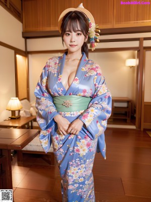 A woman in a kimono posing for a picture.