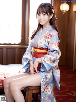 A woman in a kimono posing for the camera.