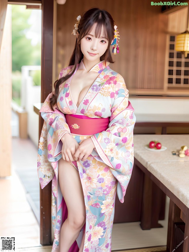 A woman in a kimono posing for a picture.