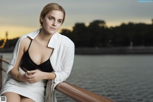 A young woman with long blonde hair posing naked on a couch.