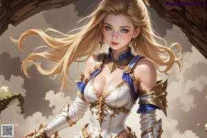 A woman in armor holding a sword in front of a candle.